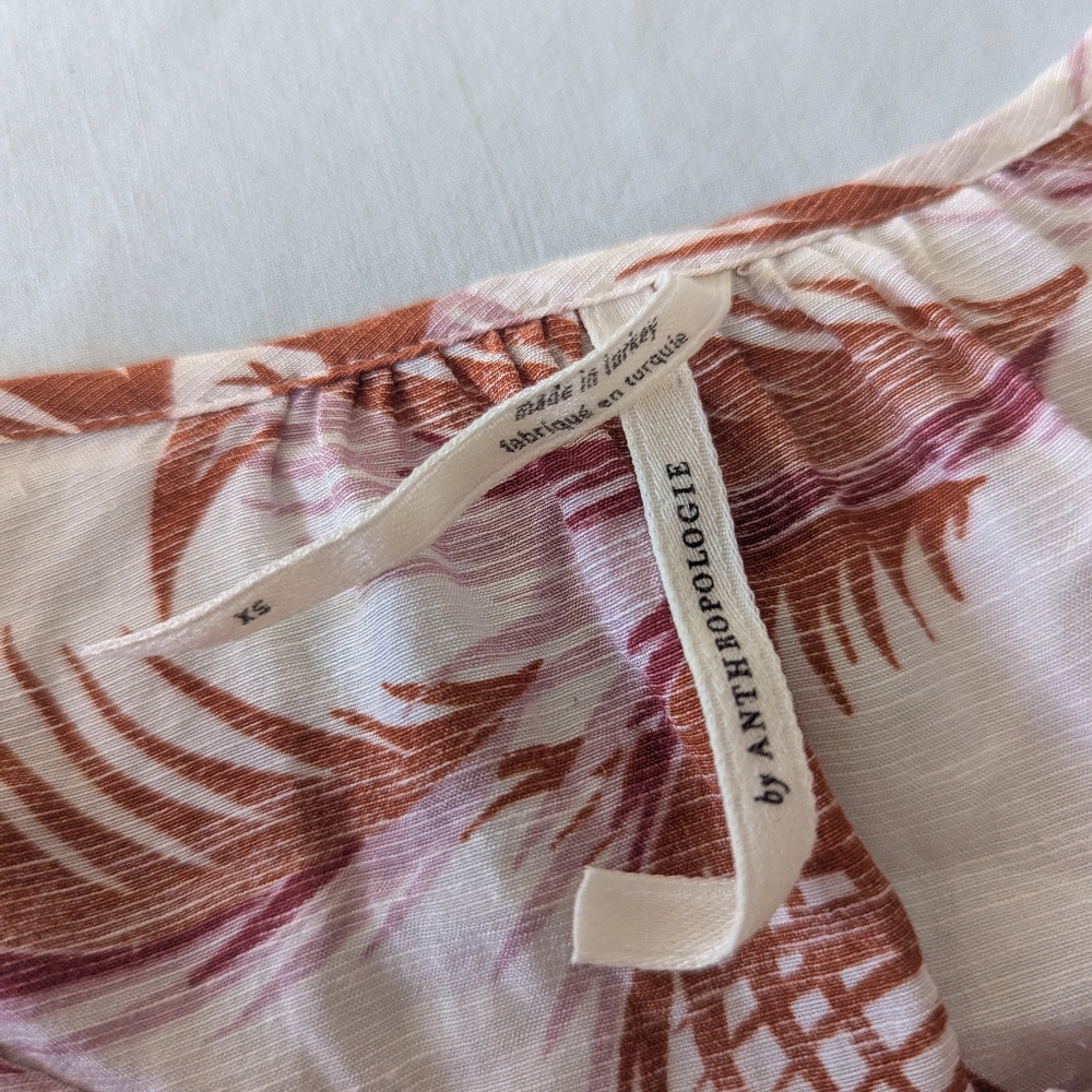 Anthropologie Button Front Linen Blend Tropical Print Dress - Picture 9 of 14